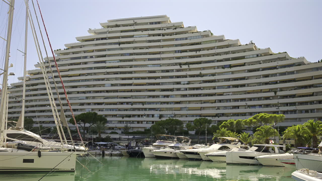 Villeneuve-Loubet, France - June 7, 2025: Boats docked in the Marina Baie des Anges in daylight