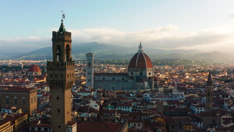 architecture of florence, aerial push towards cathedral