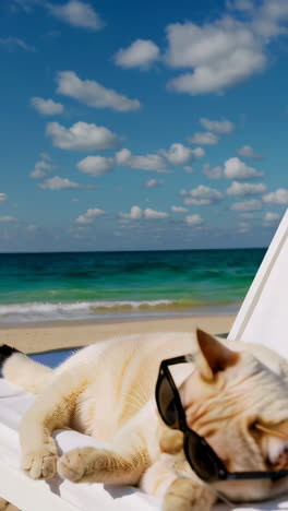 Cute Cat Wearing Sunglasses on a Beach Chair