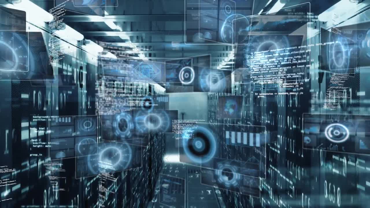Animation of data processing over server room