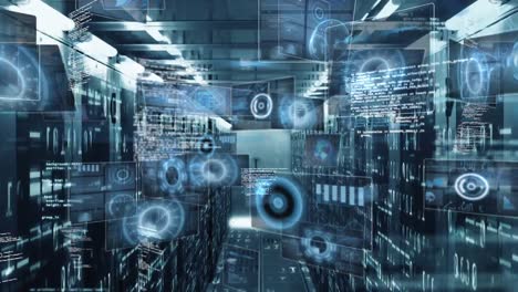 Animation of data processing over server room