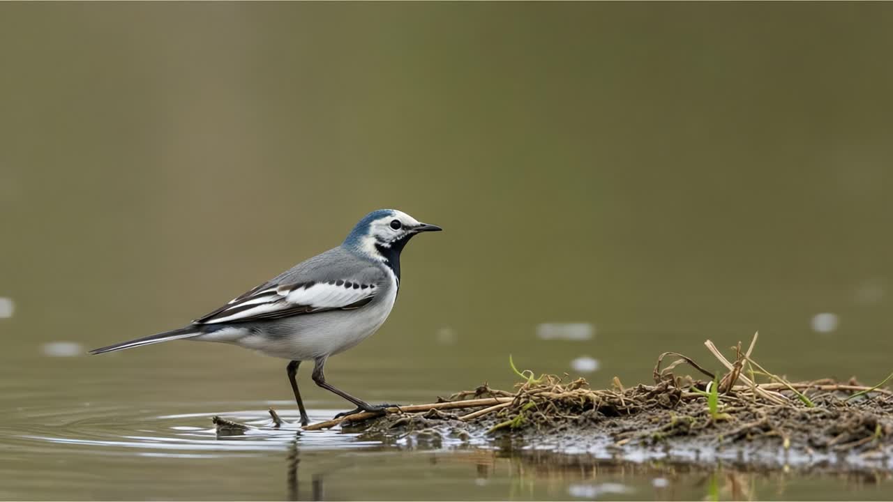 A Striking Blue Jay Elegantly Stands by a Tranquil Water's Edge, Showcasing Its Vibrant Plumage and Graceful Movements in a Serene Natural Habitat