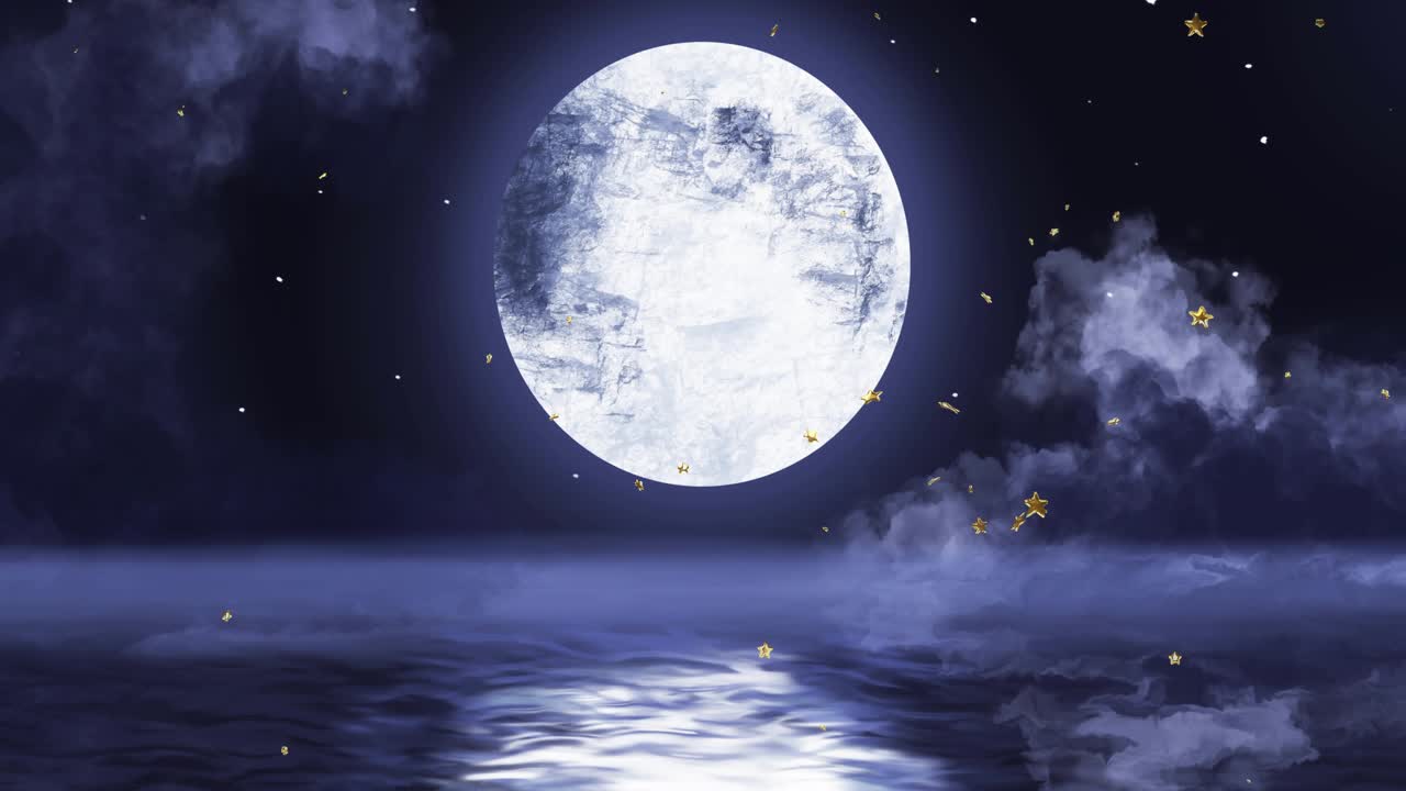 Motion blur sweep causing 3D HOHOHO! sweeping landing while sleigh flying across moon creating mood