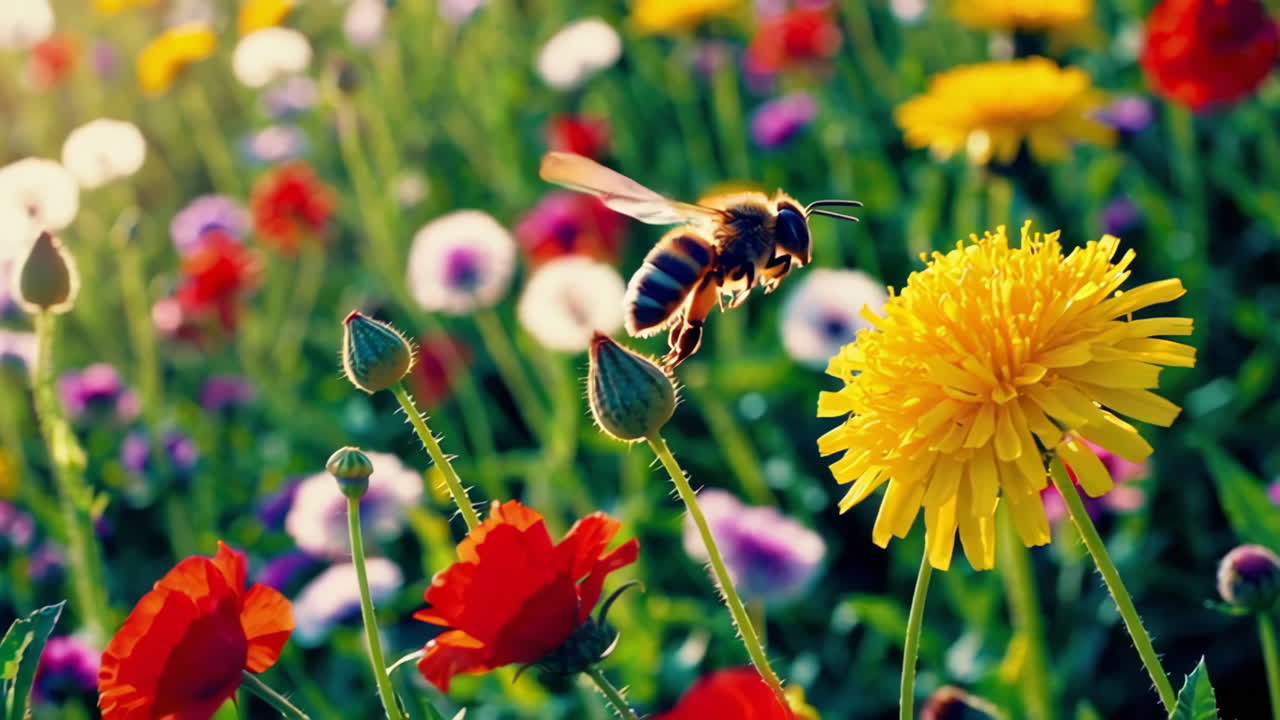 Honeybee in a Colorful Meadow