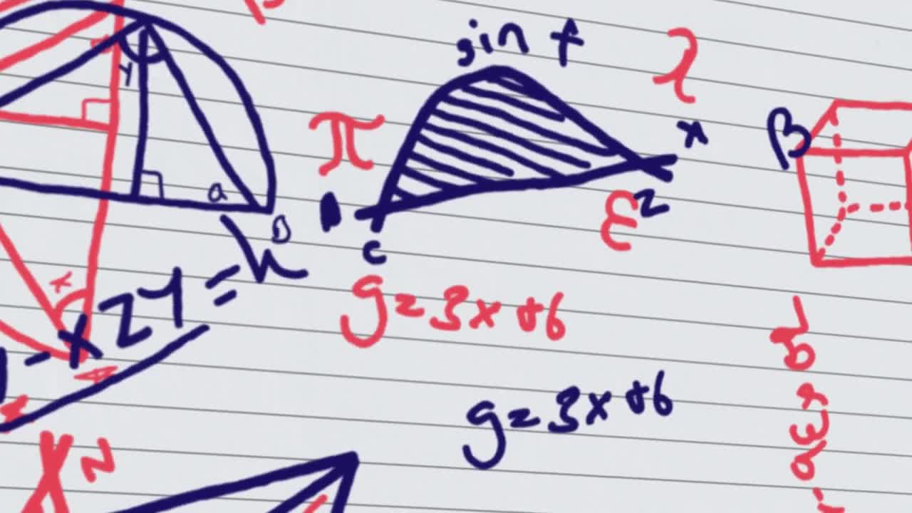 ⁇ 색 배경 위에 수학적 그림과 공식의 애니메이션