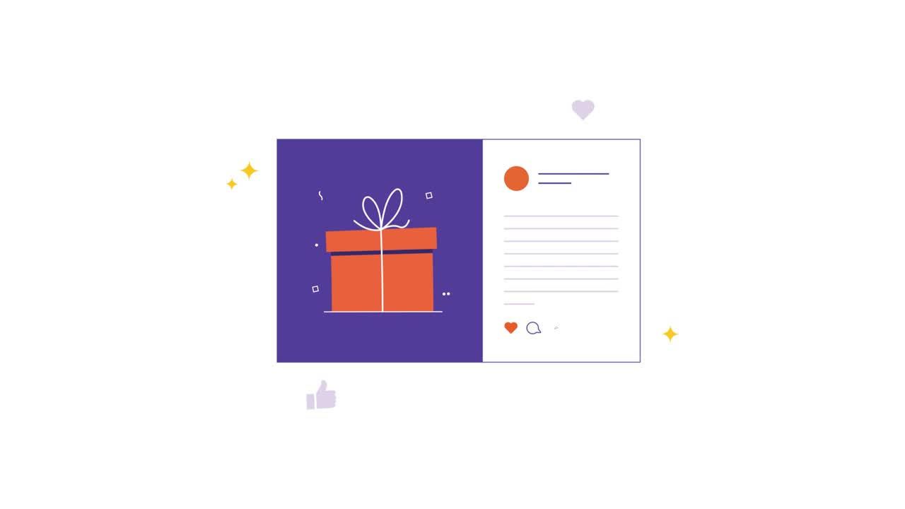 Animated Social Media Post with Gift Box and Engagement Icons