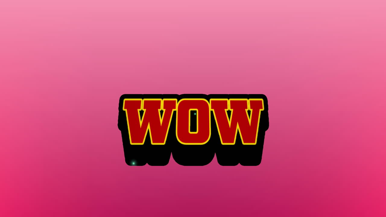분홍색 배경 위에 와우 텍스트의 애니메이션