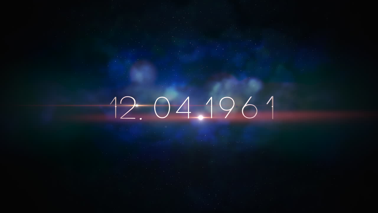 12.04.1961 with flash of star and dark blue clouds in galaxy