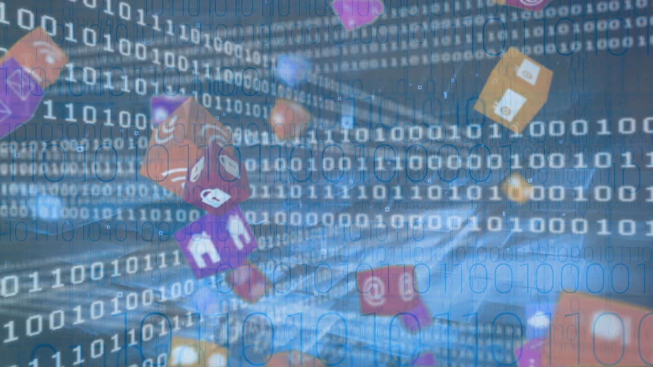 Animation of media icons over data processing