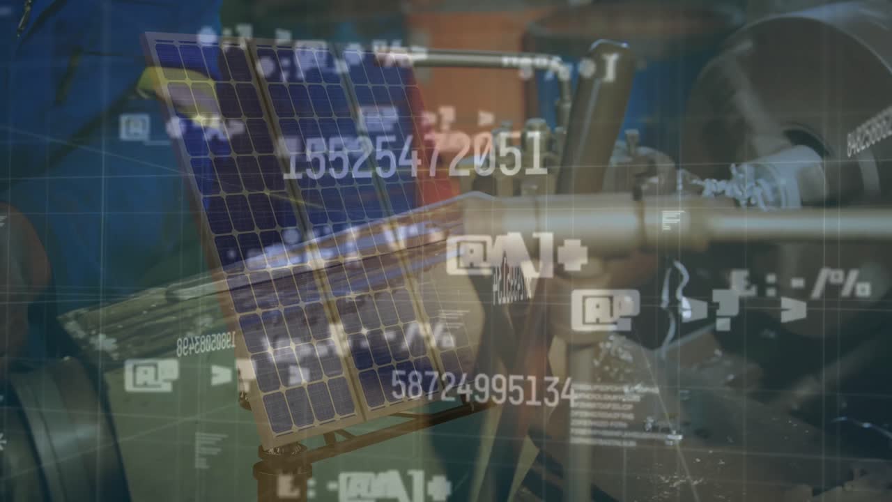 공장에서 일하는 백인 남성에 대한 금융 데이터 처리 및 통계의 애니메이션