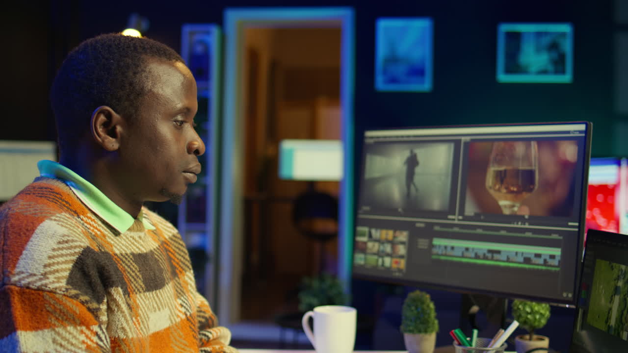 Man editing video on computer