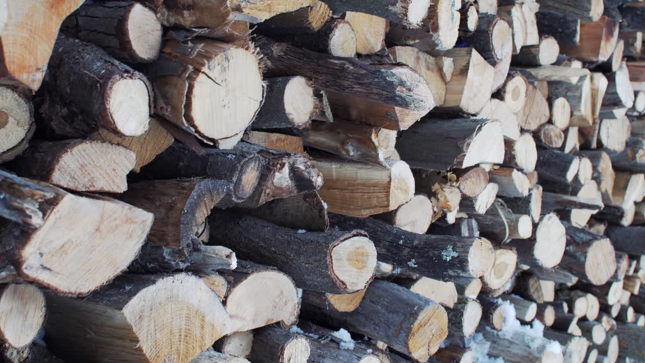Stacked Firewood Logs in Winter