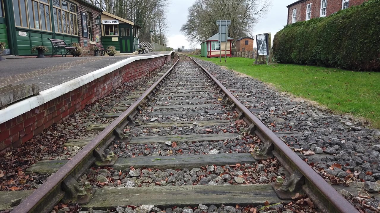 A restored single track railway station in the English village of Scruton in the county of North Yorkshire