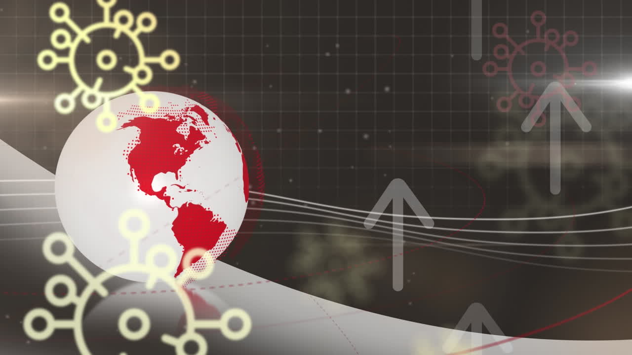 디지털 화면에서 바이러스 세포와 글로브의 애니메이션