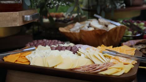 Close-up-of-meat-and-cheese-charcuterie-platter-elegantly-displayed