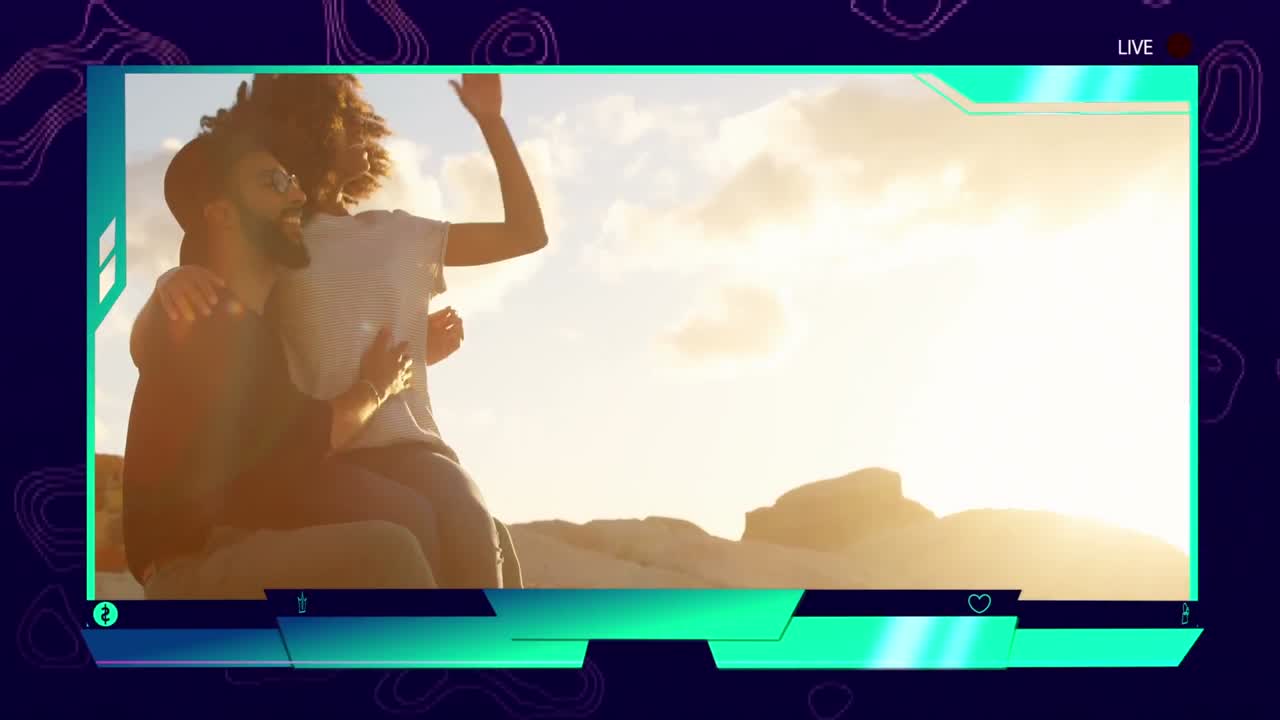 해변에서 다양한 커플을 통해 디지털 인터페이스의 애니메이션