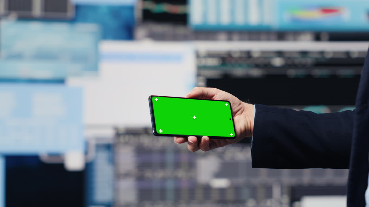 Executive manager with copy space display looks at performance metrics