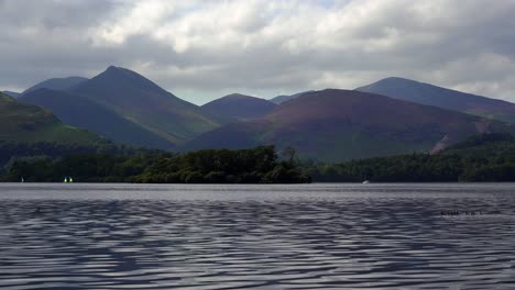 zoomed in view of the distant mountains and derwent water lake in the english lake district