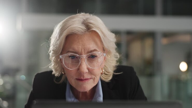 Forretningskvinde, der arbejder på computer på kontoret