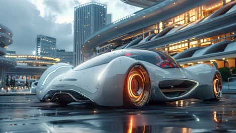 futuristic concept car in a modern city