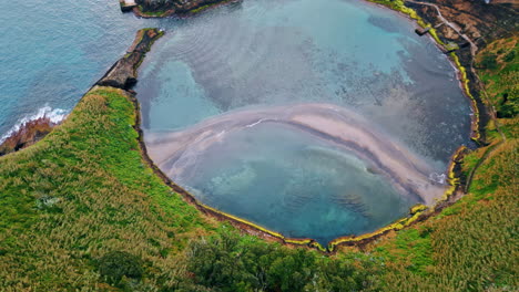 aerial calm lagoon water in morning. picturesque nature landscape at seaside.