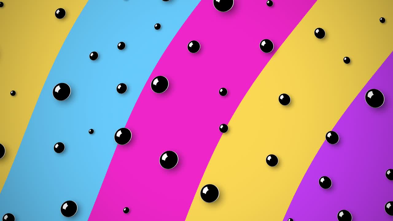 esferas negras en un fondo multicolor en video 4k.