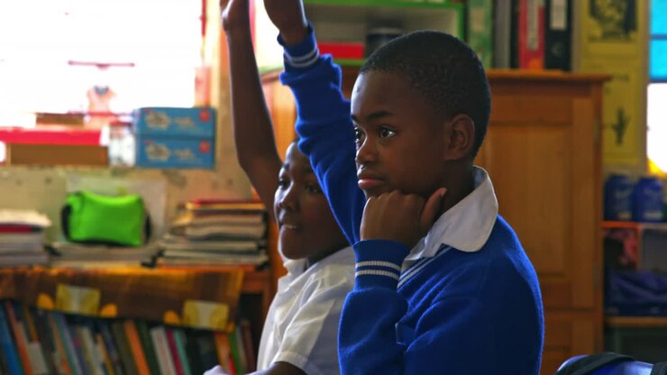 Schoolboys in a lesson at a township school 4k