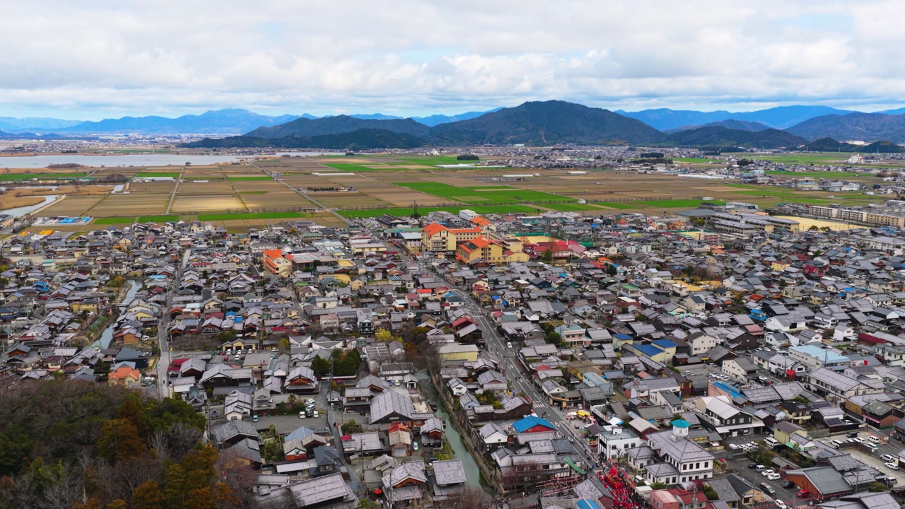 Omihachiman City, Rural Japan Rice Fields in Background, Shiga Prefecture 4k