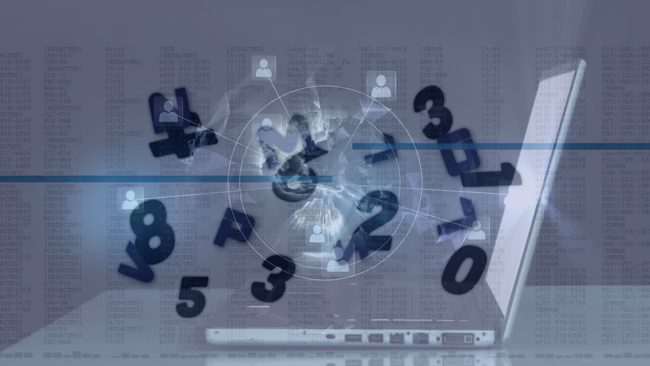 Animation of network of connections with laptop and numbers changing