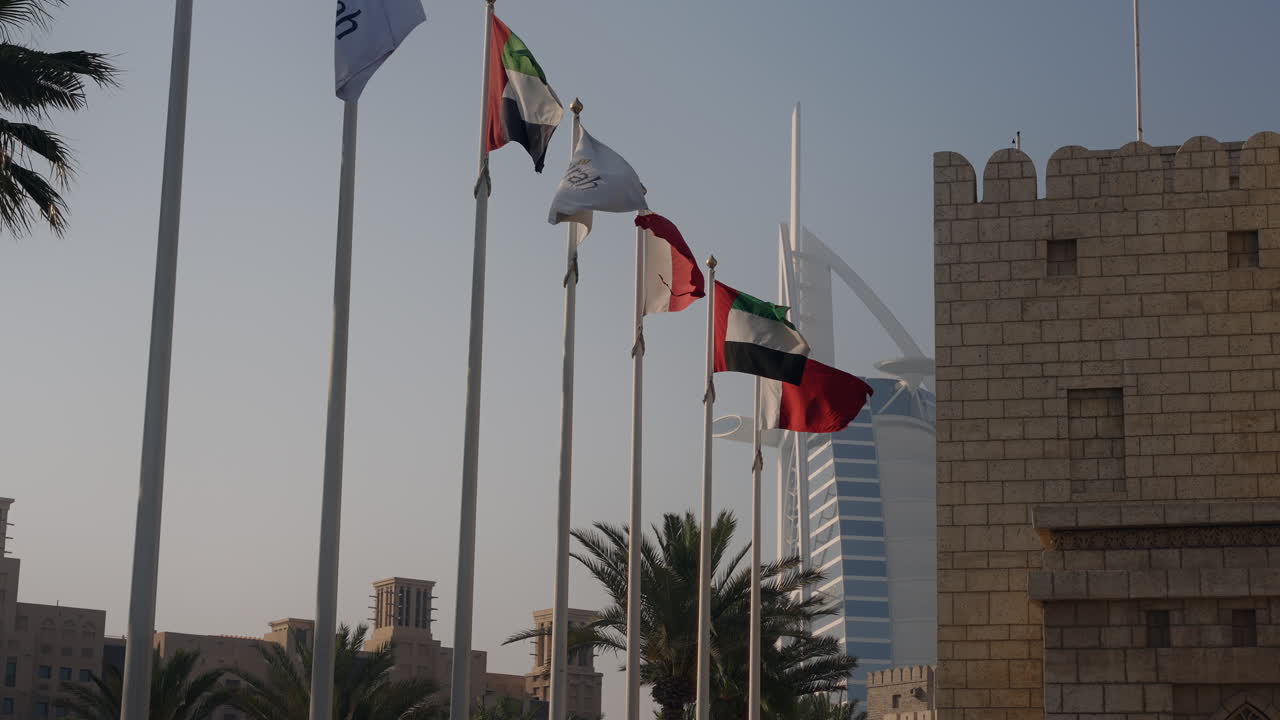 Flags and Burj Al Arab in Dubai