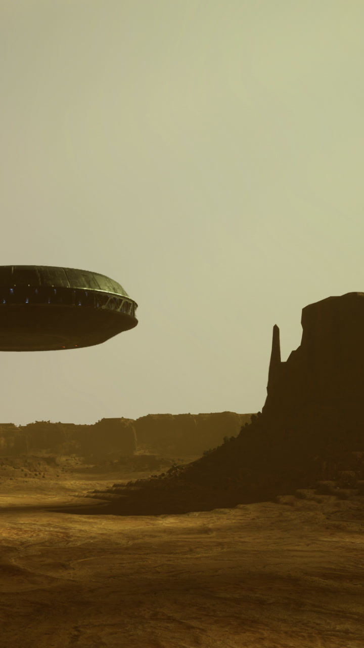 Ufo appears over desert landscape in distant horizon during daylight