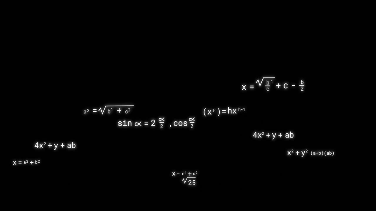 animación de iconos sobre ecuaciones matemáticas en fondo negro