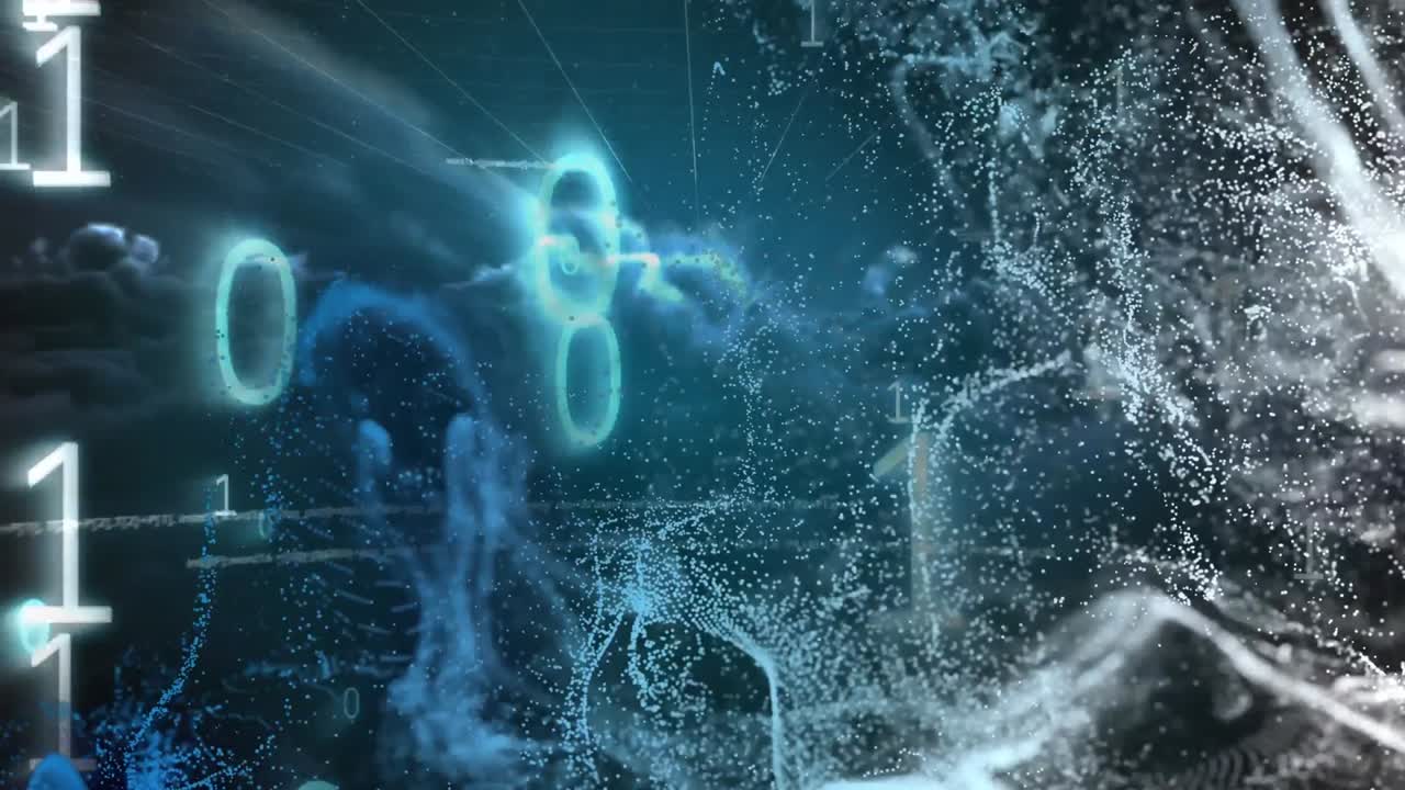 animación de puntos blancos sobre nubes y procesamiento de datos