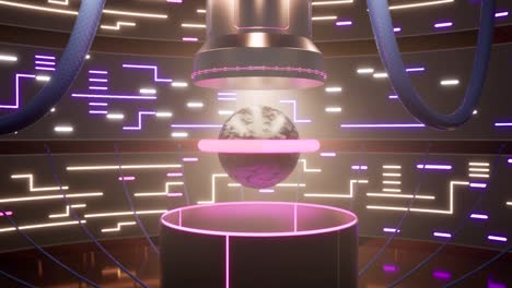 sistema de inteligencia artificial, visión por computadora, aprendizaje profundo, con luces de neón brillantes, superficies brillantes y conexiones de cable por todas partes, la cámara de animación 3d se aleja lentamente
