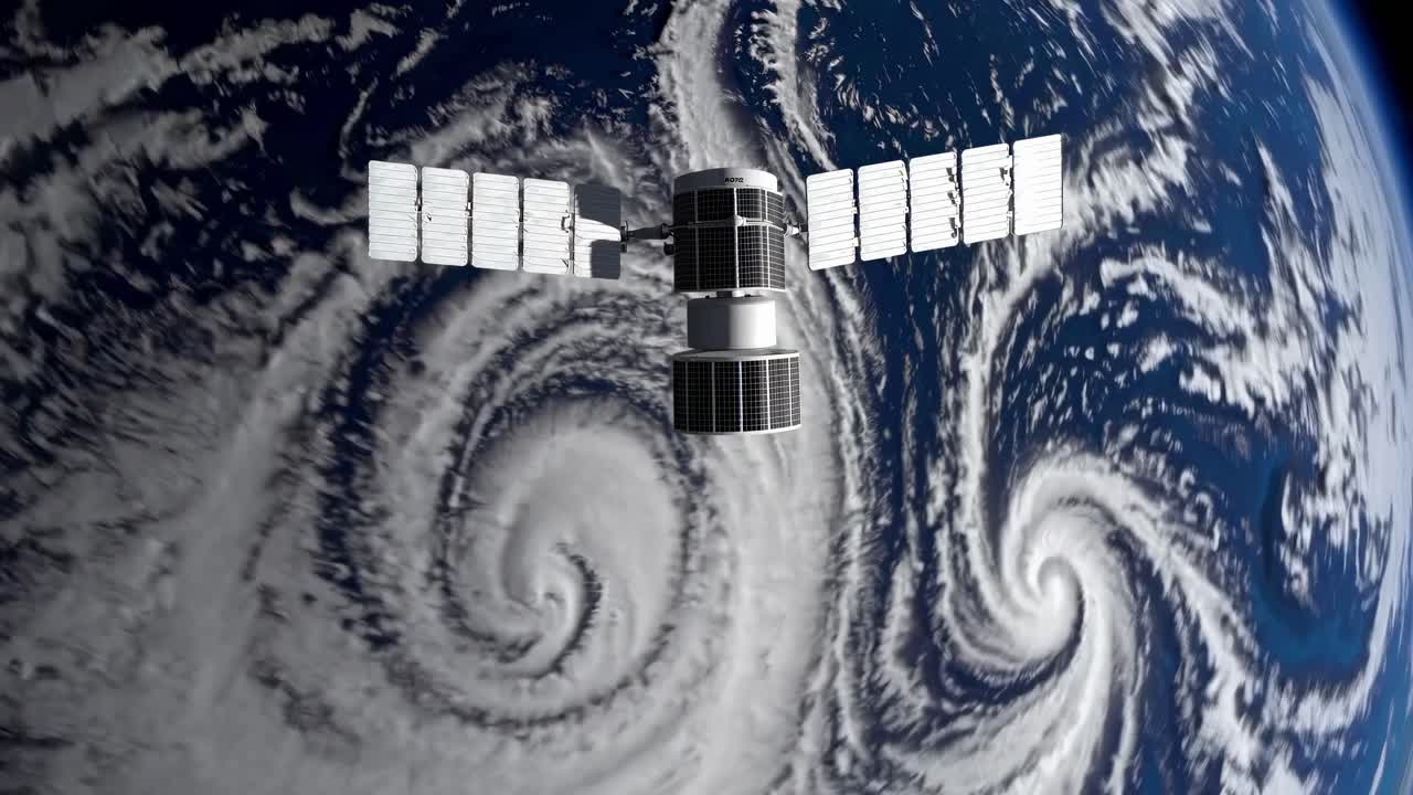 An in-depth exploration of our planet Earth as viewed from orbit, capturing stunning images of satellites and a hurricane during daylight hours