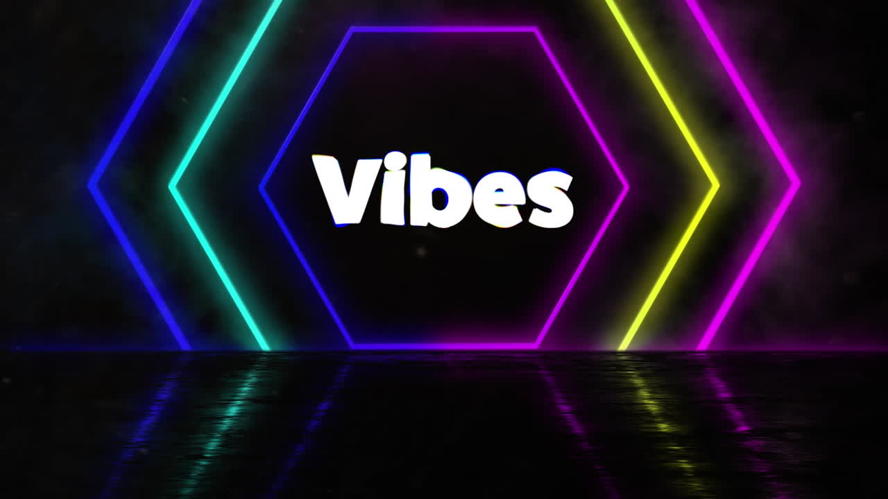 animation von vibes-text über bunte geometrische formen