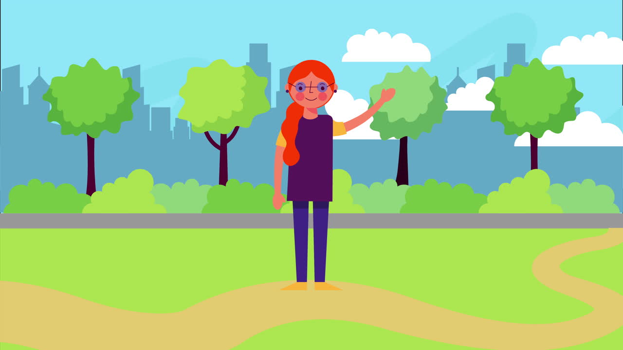 공원 풍경에서 흔들리는 젊은 여성