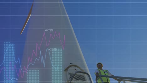 animación del procesamiento de datos financieros a través de un molino de viento eléctrico