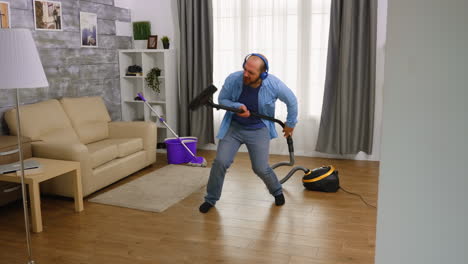 vacuuming, singing and dancing