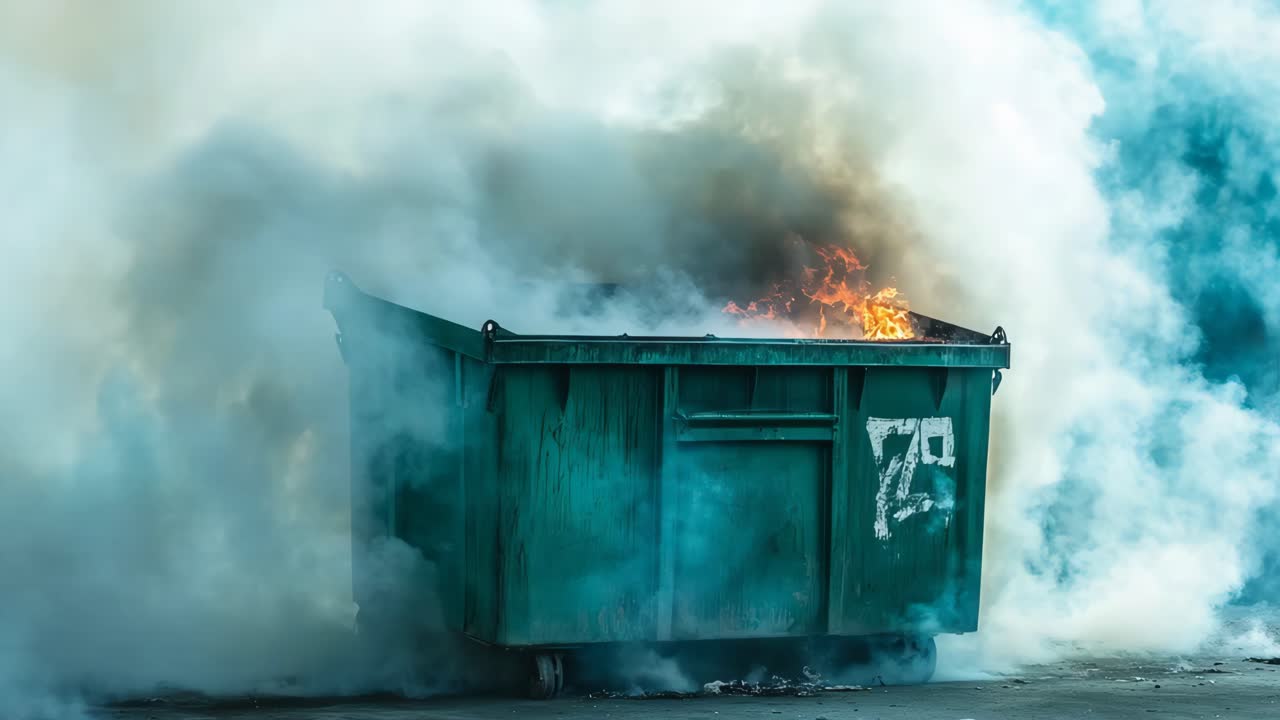 Bidone della spazzatura in fiamme
