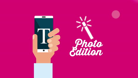 mano usando teléfono inteligente con aplicación de edición de fotos