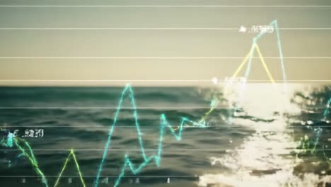 financial data overlay on ocean waves