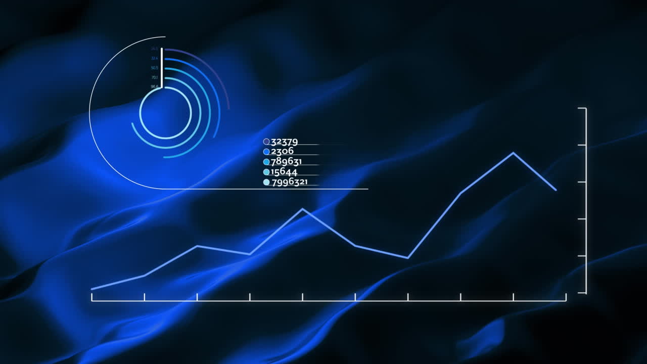 Animation of data processing over shapes on black background