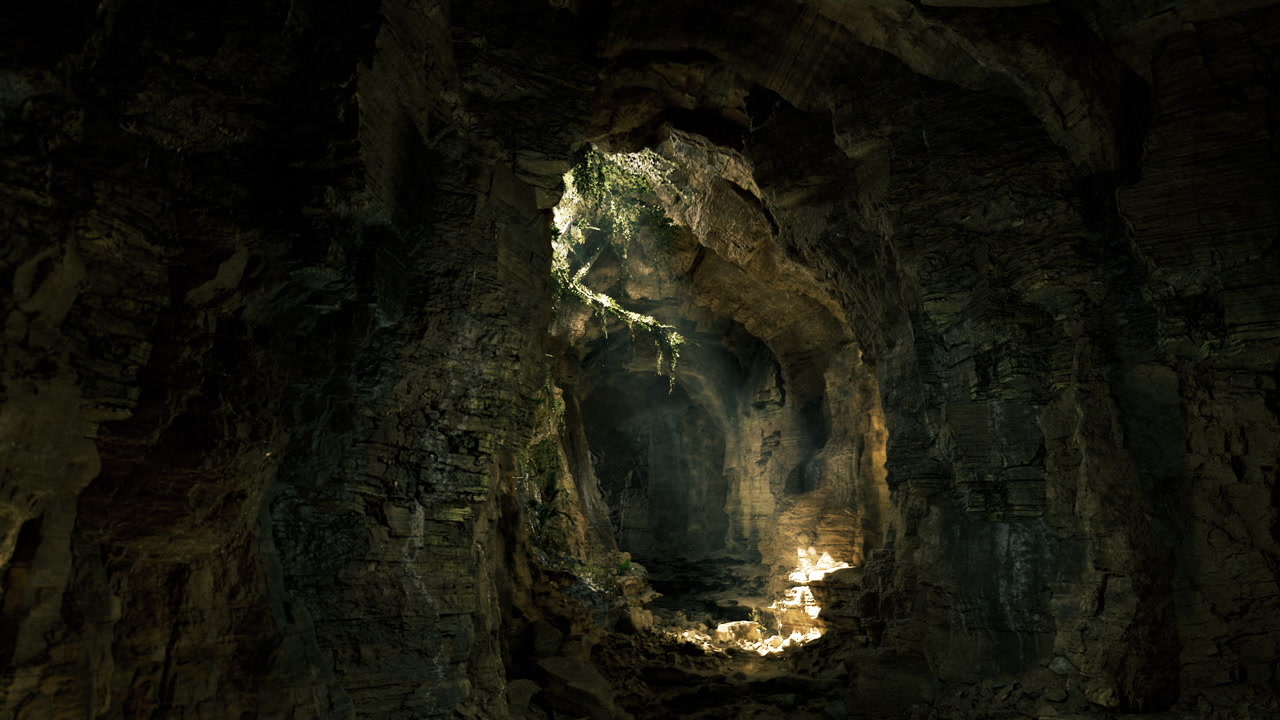 Mystical grotto with light halo and tranquil surroundings for reflection