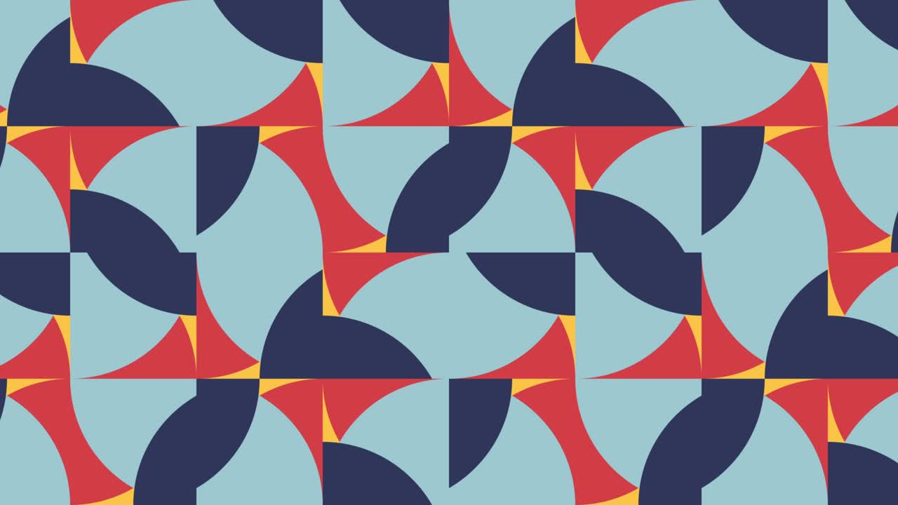 Abstract multicolor geometric mosaic with dynamic shapes. Endless motion graphic background in a flat design. Seamless loop retro concept pattern