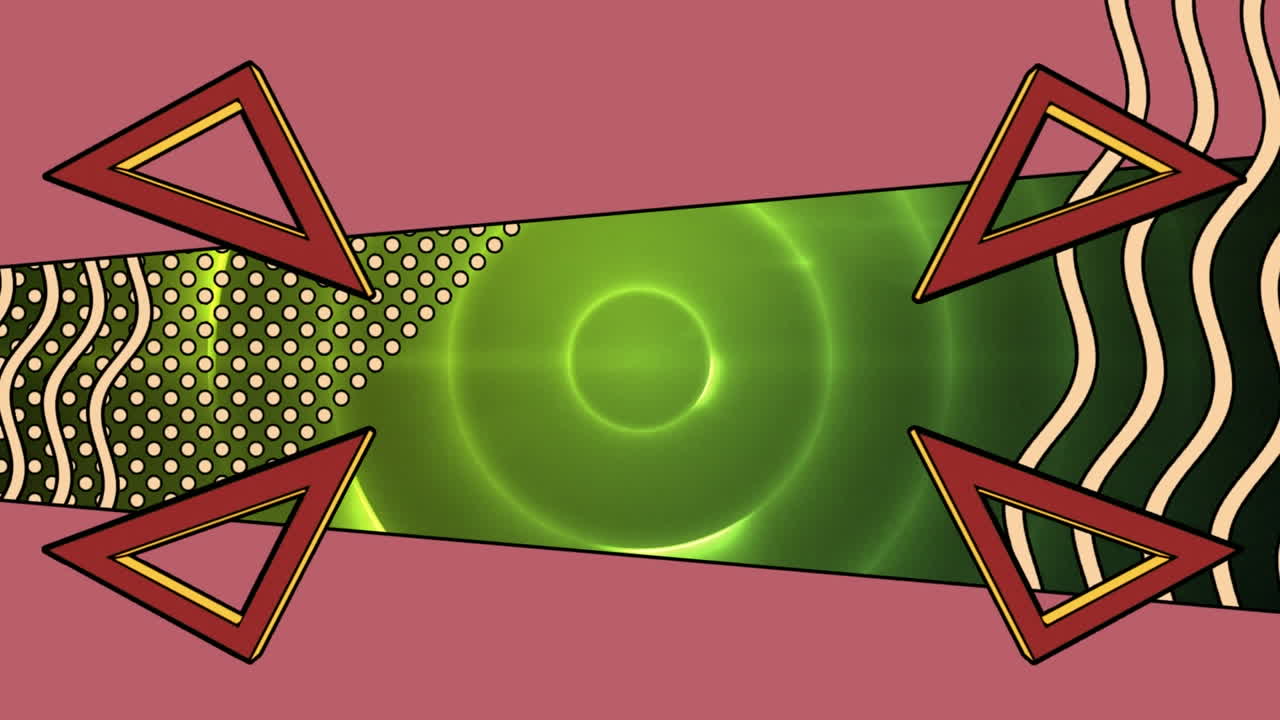 삼각형과 파동의 애니메이션이 원과 함께 배경 위에 움직입니다.