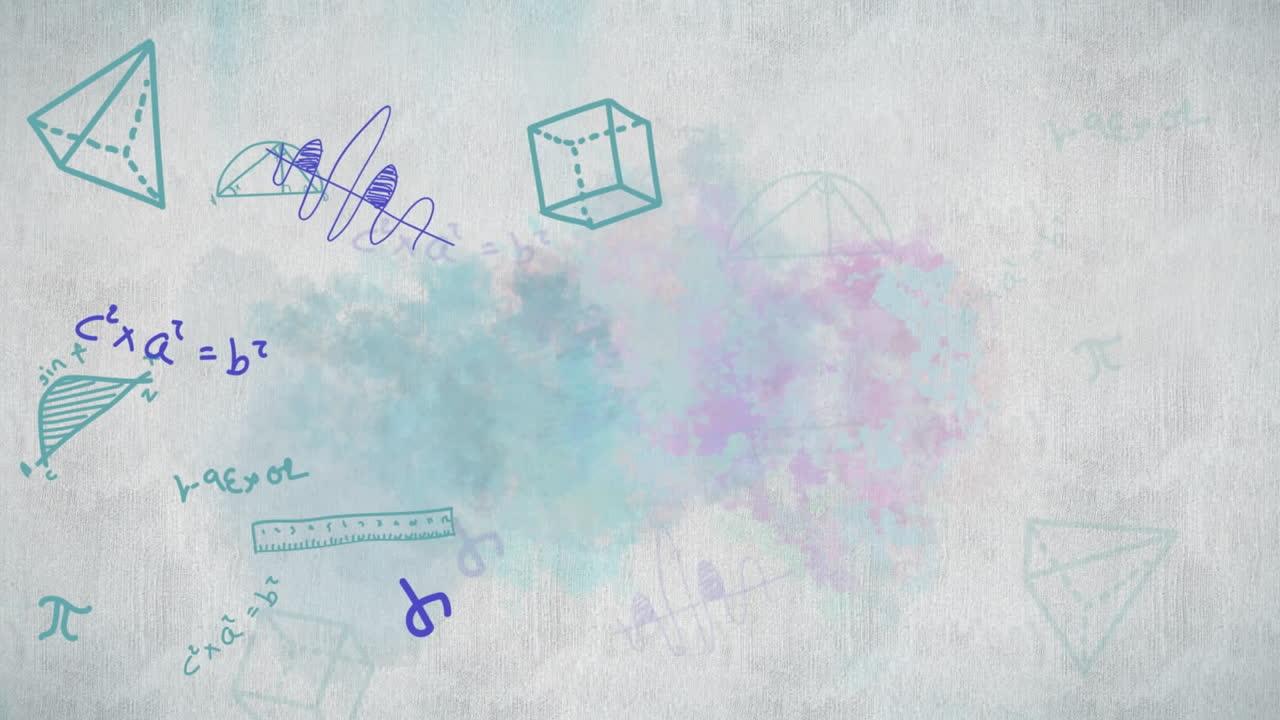animación de dibujos matemáticos y fórmulas sobre un fondo blanco