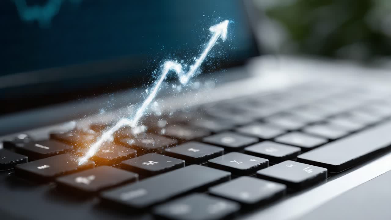Momentum in Financial Growth: A Visualization of Rising Trends through Data Analytics on a Laptop Keyboard