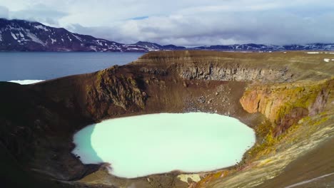 beautiful aerial over a massive caldera in the askja region of iceland desolate highlands 2