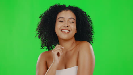 Hair,-green-screen-and-face-of-woman-with-smile